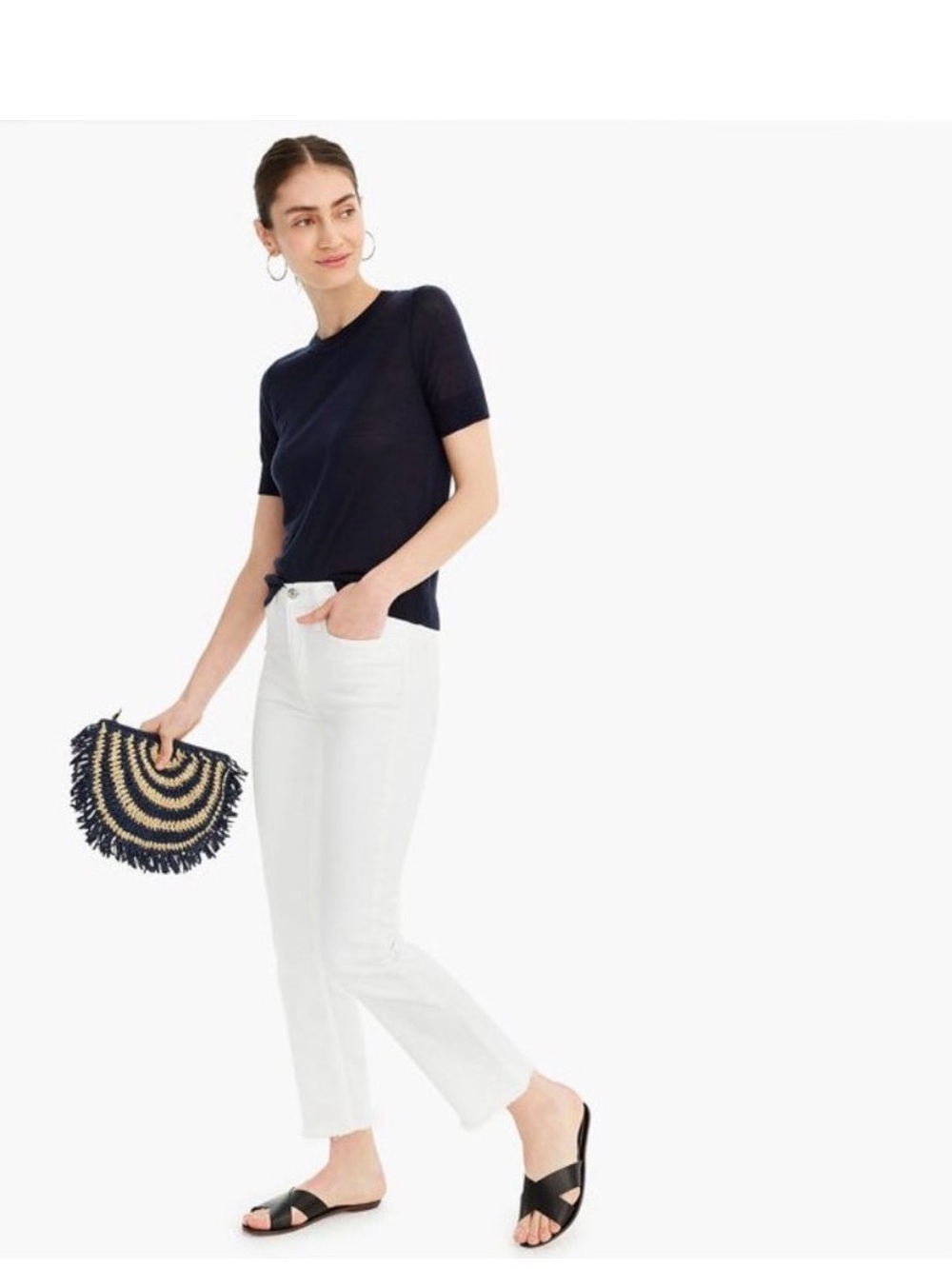 J. Crew Navy & Natural Woven Fringe Half-Moon Clutch - Picture 3 of 5